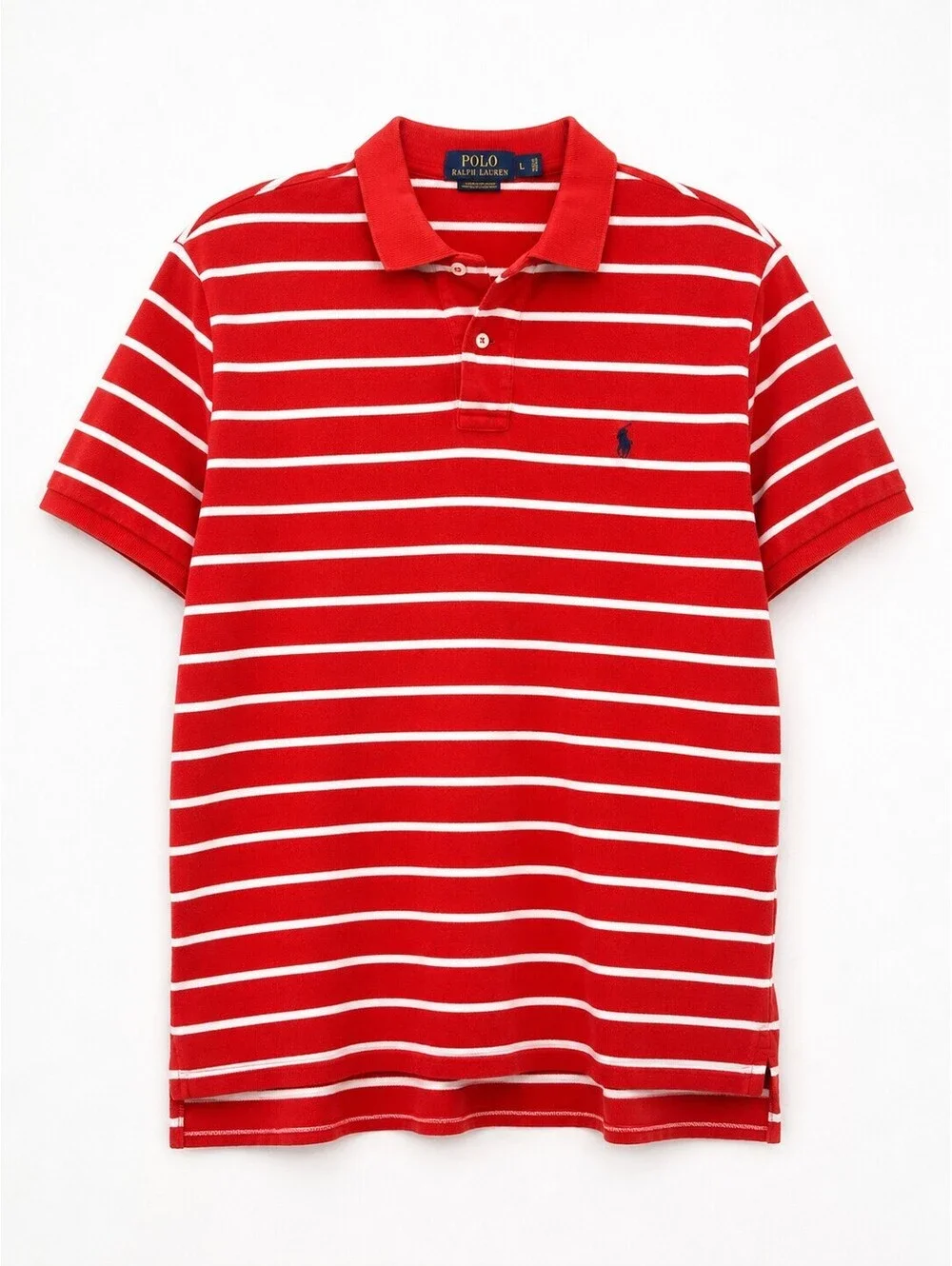 Polo Ralph Lauren Red White Stripe Cotton Polo Shirt Pony Logo Men’s L